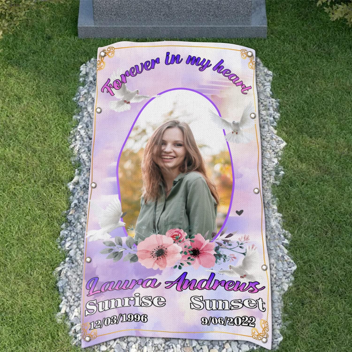 Custom Memorial Grave Blanket : Forever in my heart