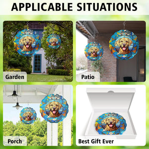 Golden Retriever Wind Spinner Hanging for Yard and Garden, 3D Hanging Wind Spinner Outdoor : Golden Retriever