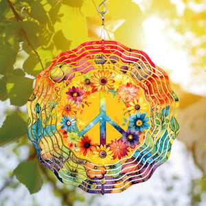 Hippie Wind Spinner Hanging for Yard and Garden, 3D Hanging Wind Spinner Outdoor : Hippie