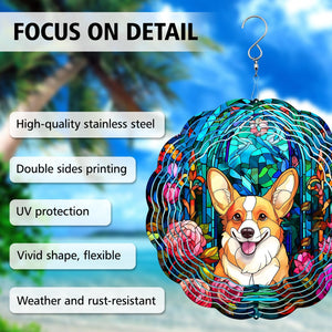 Corgi Wind Spinner Hanging for Yard and Garden, 3D Hanging Wind Spinner Outdoor : Corgi