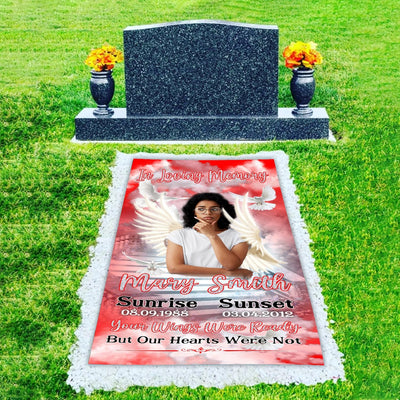 Custom Memorial Grave Blanket :  In Loving Memory, Your Wings Were Ready 3