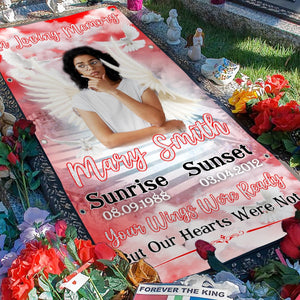 Custom Memorial Grave Blanket :  In Loving Memory, Your Wings Were Ready 3