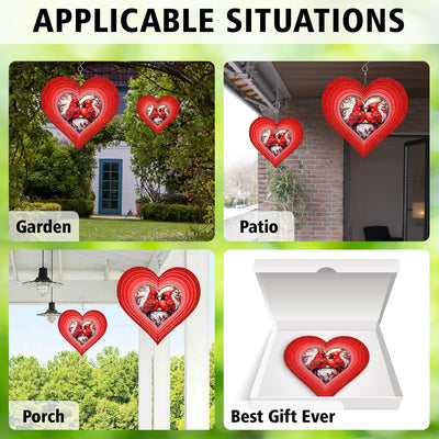 Heart Cardinal Wind Spinner Hanging for Yard and Garden, 3D Hanging Wind Spinner Outdoor : Heart Cardinal