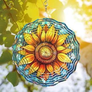 Sunflower Wind Spinner Hanging for Yard and Garden, 3D Hanging Wind Spinner Outdoor : Sunflower