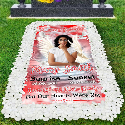 Custom Memorial Grave Blanket :  In Loving Memory, Your Wings Were Ready 3