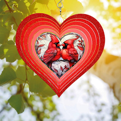 Heart Cardinal Wind Spinner Hanging for Yard and Garden, 3D Hanging Wind Spinner Outdoor : Heart Cardinal