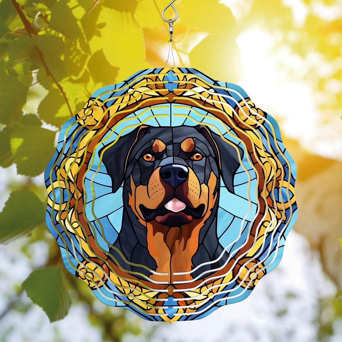 Rottweiler Wind Spinner Hanging for Yard and Garden, 3D Hanging Wind Spinner Outdoor : Rottweiler