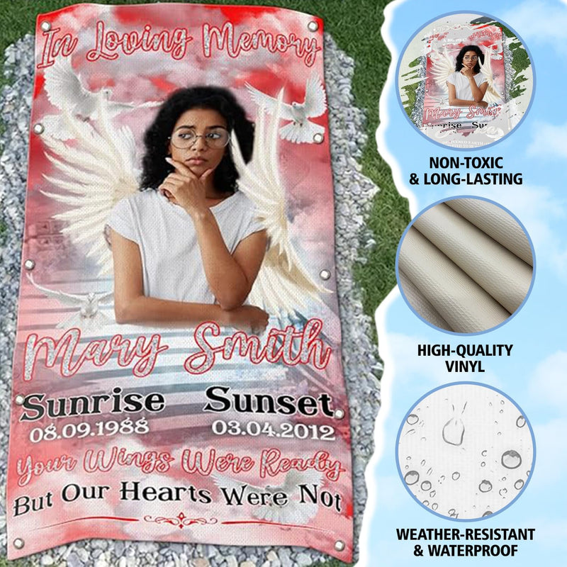 Custom Memorial Grave Blanket :  In Loving Memory, Your Wings Were Ready 3