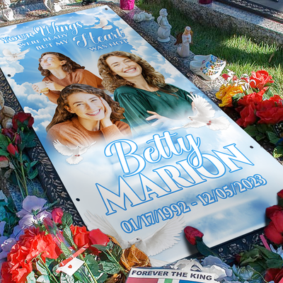 Custom Memorial Grave Blanket :  Your wings were ready but my heart was not