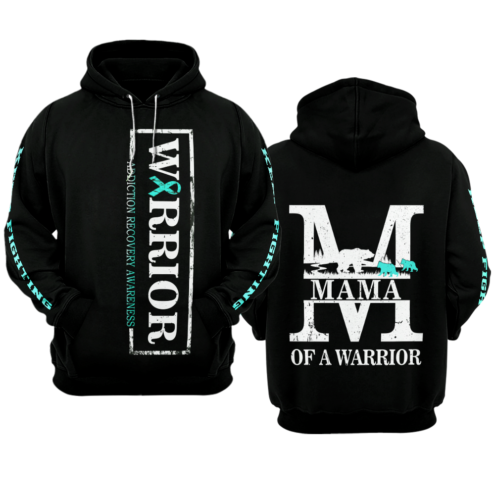 Mama Bear Addiction Recovery Warrior Hoodie 3D For Women For Men : Mama Of the Warrior Addiction Recovery Awareness