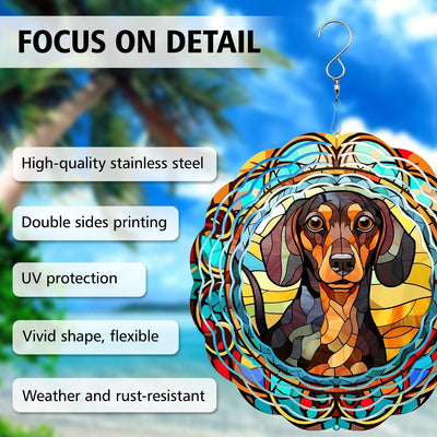 Dachshund Dog Wind Spinner Hanging for Yard and Garden, 3D Hanging Wind Spinner Outdoor : Dachshund Dog