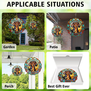 Dachshund Dog Wind Spinner Hanging for Yard and Garden, 3D Hanging Wind Spinner Outdoor : Dachshund Dog