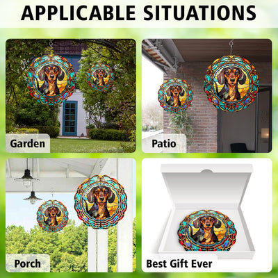 Dachshund Dog Wind Spinner Hanging for Yard and Garden, 3D Hanging Wind Spinner Outdoor : Dachshund Dog