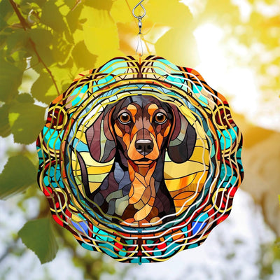 Dachshund Dog Wind Spinner Hanging for Yard and Garden, 3D Hanging Wind Spinner Outdoor : Dachshund Dog