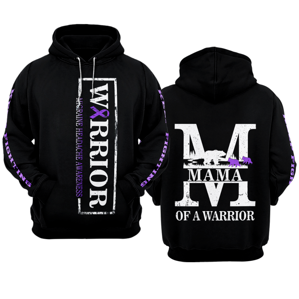 MAMA Migraine Headache Warrior Hoodie 3D For Women For Men : Mama Of A Warrior Migraine Headache Awareness