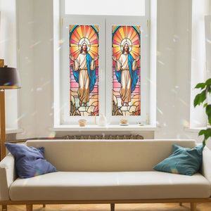 Jesus Stained Glass Window Film for Bathroom Shower Door Heat Anti UV