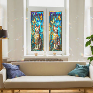 Cat & Butterfly Stained Glass Window Film for Bathroom Shower Door Heat Anti UV