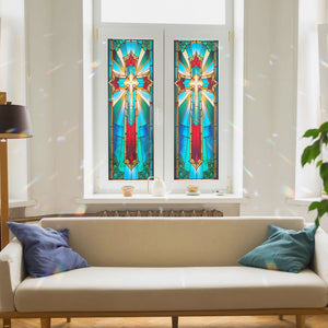 Cross Stained Glass Window Film for Bathroom Shower Door Heat Anti UV