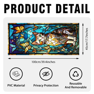 Cat & Butterfly Stained Glass Window Film for Bathroom Shower Door Heat Anti UV