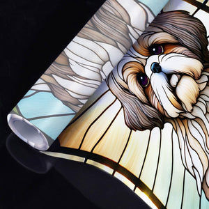 Shih Tzu Stained Glass Window Film for Bathroom Shower Door Heat Anti UV