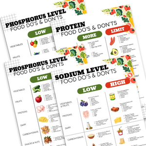 4PCS Low Potassium, Sodium, Phosphorus & Protein Food Guide Posters