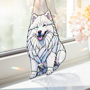 Samoyed Stained Glass Hologram Ornament, Dog Stained Glass Suncatcher Ornaments Home Decor