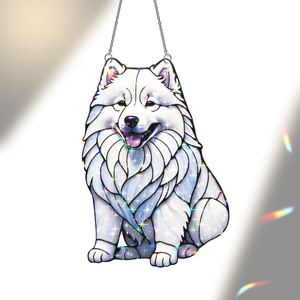 Samoyed Stained Glass Hologram Ornament, Dog Stained Glass Suncatcher Ornaments Home Decor