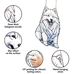 Samoyed Stained Glass Hologram Ornament, Dog Stained Glass Suncatcher Ornaments Home Decor
