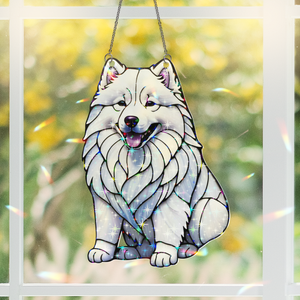 Samoyed Stained Glass Hologram Ornament, Dog Stained Glass Suncatcher Ornaments Home Decor