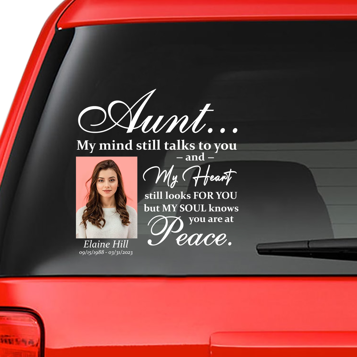 Custom in loving memory sticker, Personal Memory Decal Car : Aunt, My mind still talks to you