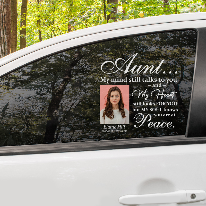 Custom in loving memory sticker, Personal Memory Decal Car : Aunt, My mind still talks to you