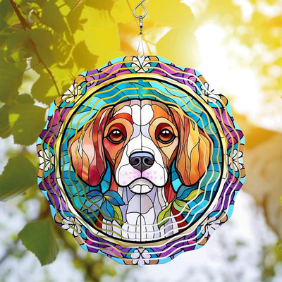 Beagle Dog Wind Spinner Hanging for Yard and Garden, 3D Hanging Wind Spinner Outdoor : Beagle Dog