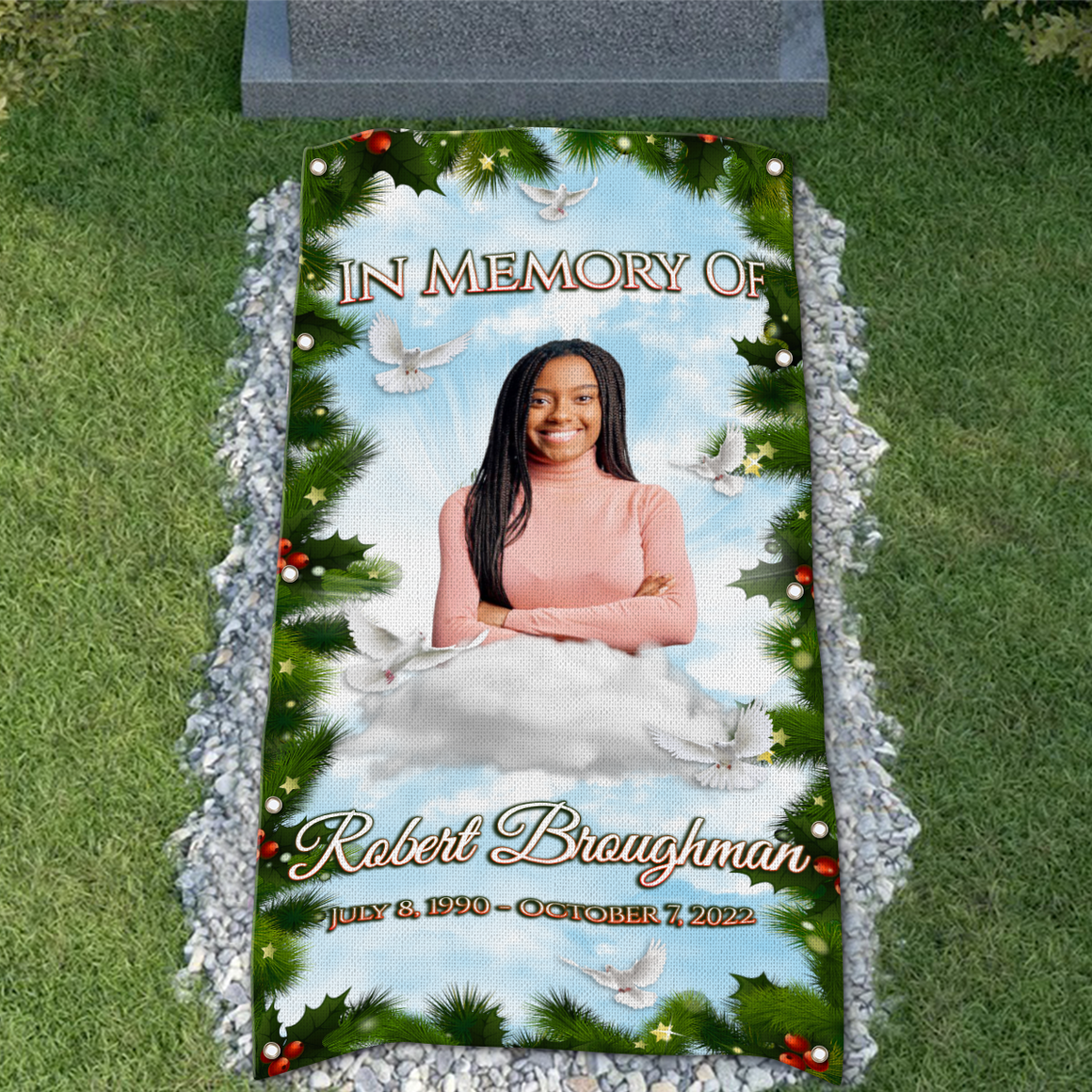 Custom Memorial Grave Blanket on Christmas : in memory of Grave Blanket