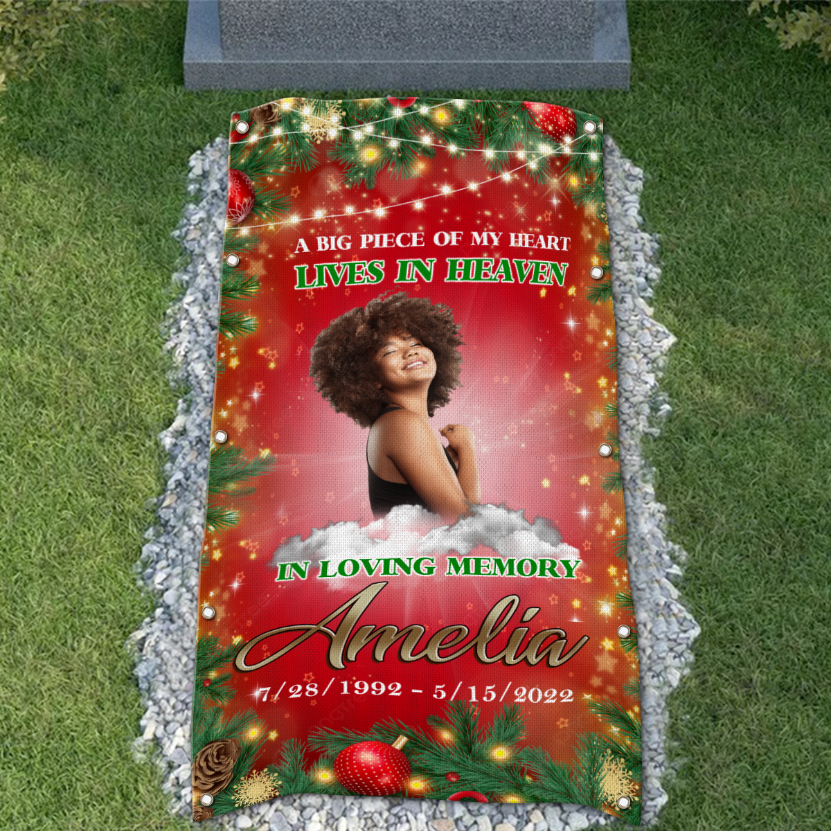 Custom Memorial Grave Blanket on Christmas, in loving memory grave blanket christmas : a big piece of my heart lives in heaven A2