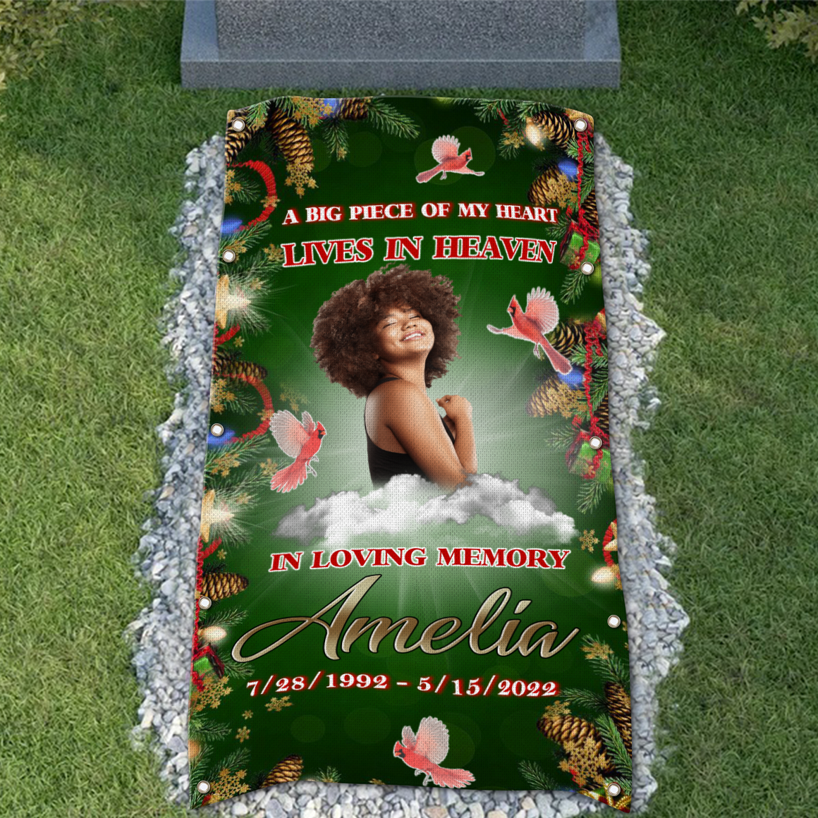 Custom Memorial Grave Blanket on Christmas, in loving memory grave blanket christmas : a big piece of my heart lives in heaven