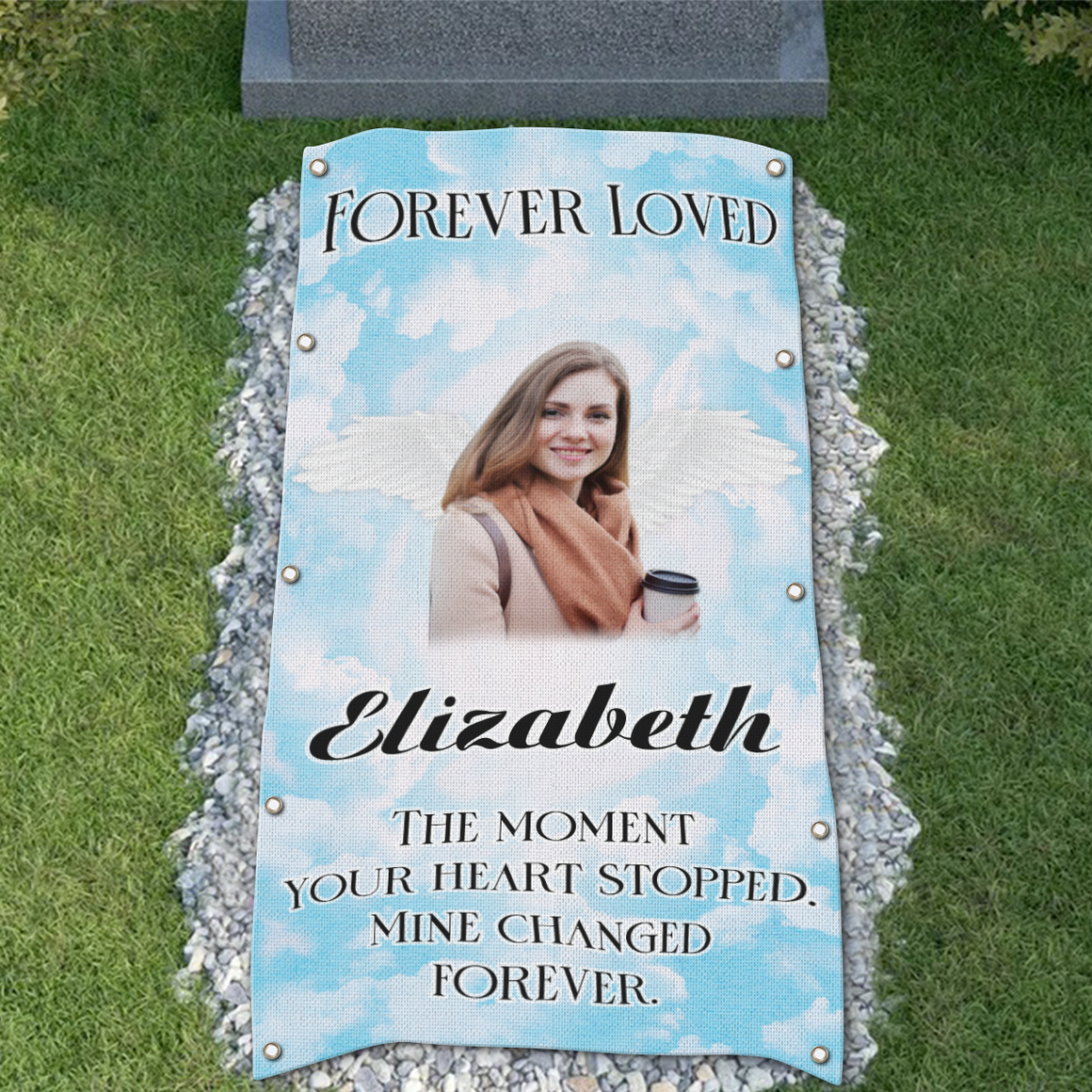 Custom Memorial Grave Blanket in loving memory grave blanket : Forever Loved, the moment your heart stopped.