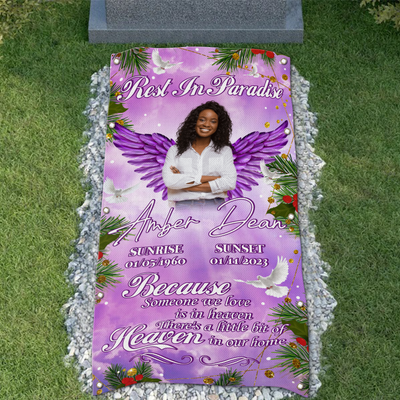 Custom Memorial Grave Blanket on Christmas : rest in paradise Grave Blanket
