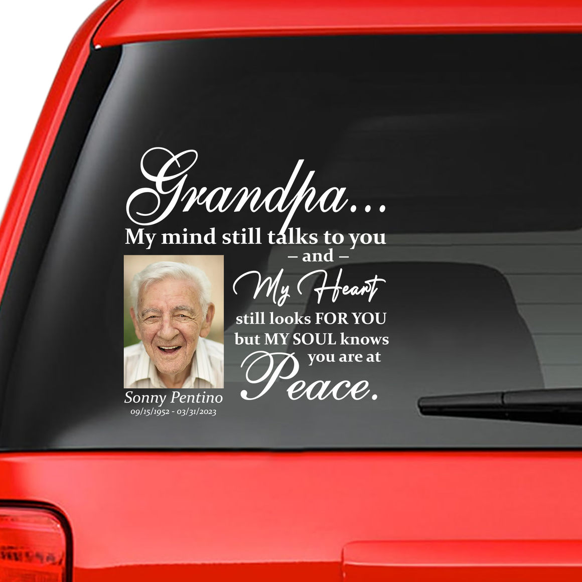 Custom in loving memory sticker, Personal Memory Decal Car : Grandpa, My mind still talks to you