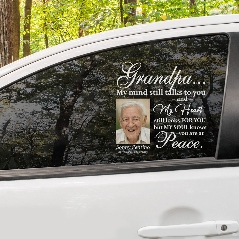 Custom in loving memory sticker, Personal Memory Decal Car : Grandpa, My mind still talks to you
