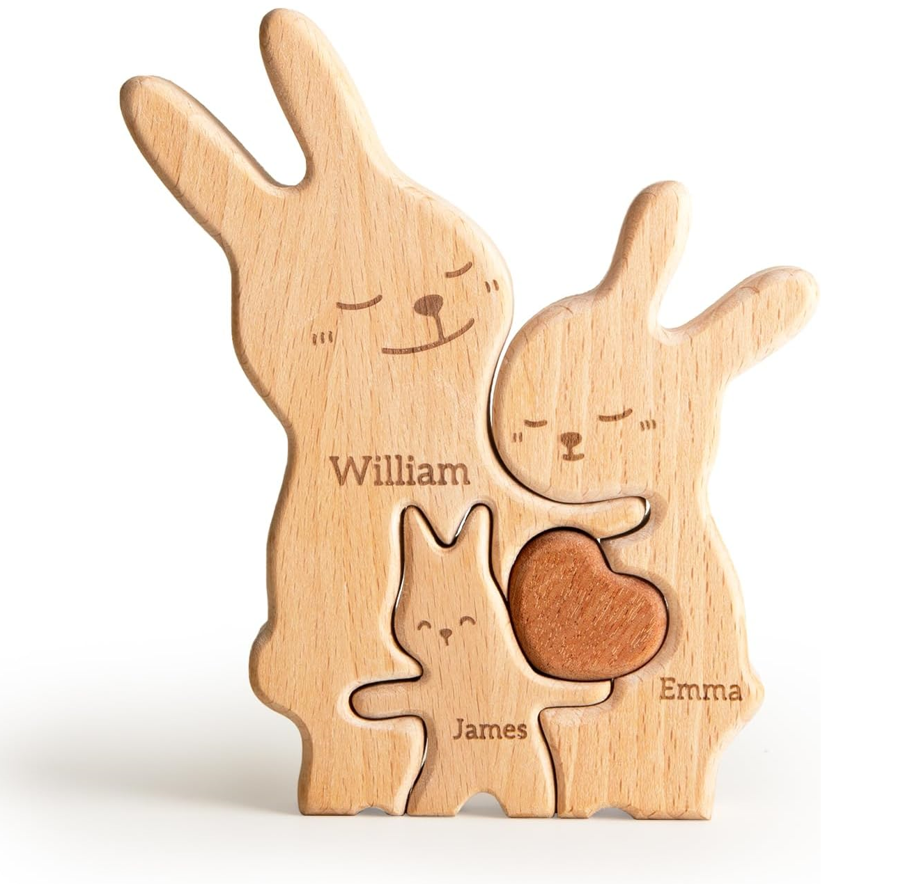 Custom Rabbit Dad Wooden Puzzle Father’s Day, Personalized Rabbit Wooden Engraved Wooden Animal Family Puzzle