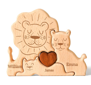 Custom Lion Dad Wooden Puzzle Father’s Day, Personalized Lion Wooden Engraved Wooden Animal Family Puzzle