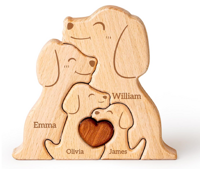 Custom Dog Dad Wooden Puzzle Father’s Day, Personalized Dog Wooden Engraved Wooden Animal Family Puzzle