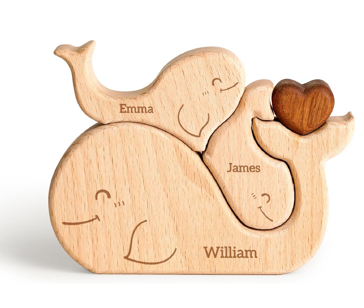 Custom Whale Dad Wooden Puzzle Father’s Day, Personalized Whale Wooden Engraved Wooden Animal Family Puzzle