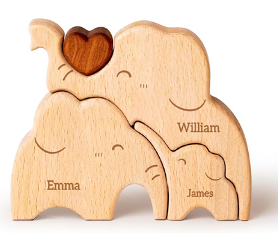 Custom Elephant Dad Wooden Puzzle Father’s Day, Personalized Elephant Wooden Engraved Wooden Animal Family Puzzle