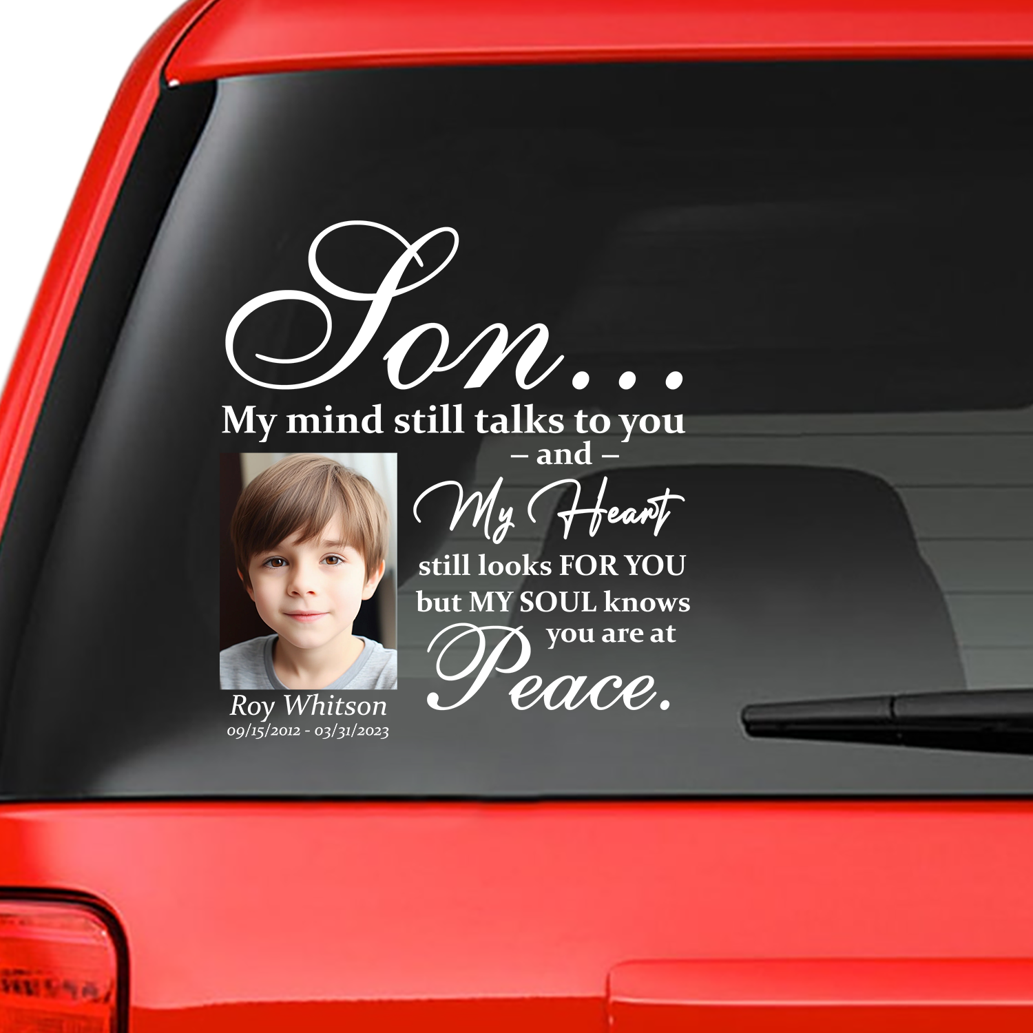 Custom in loving memory sticker, Personal Memory Decal Car : Son, My mind still talks to you