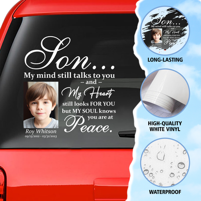 Custom in loving memory sticker, Personal Memory Decal Car : Son, My mind still talks to you
