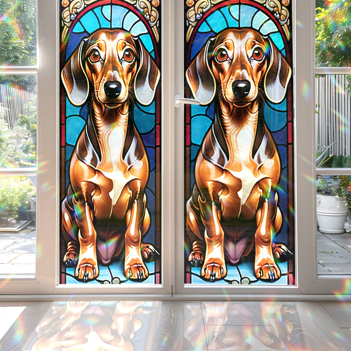 Dachshund Stained Glass Window Film for Bathroom Shower Door Heat Anti UV