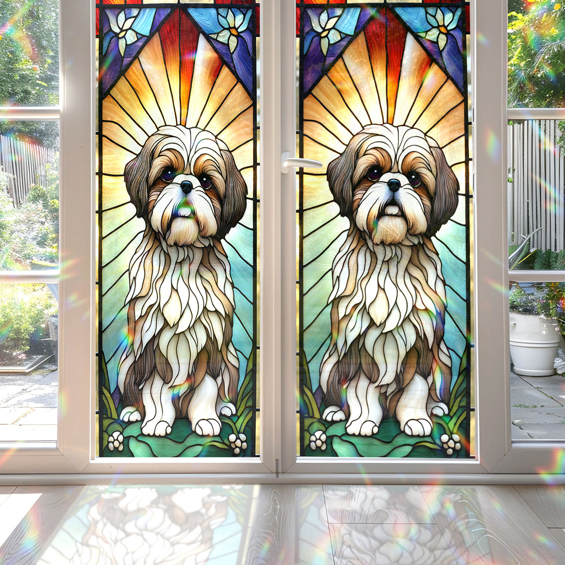 Shih Tzu Stained Glass Window Film for Bathroom Shower Door Heat Anti UV