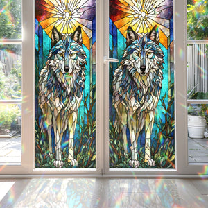 Wolf Stained Glass Window Film for Bathroom Shower Door Heat Anti UV