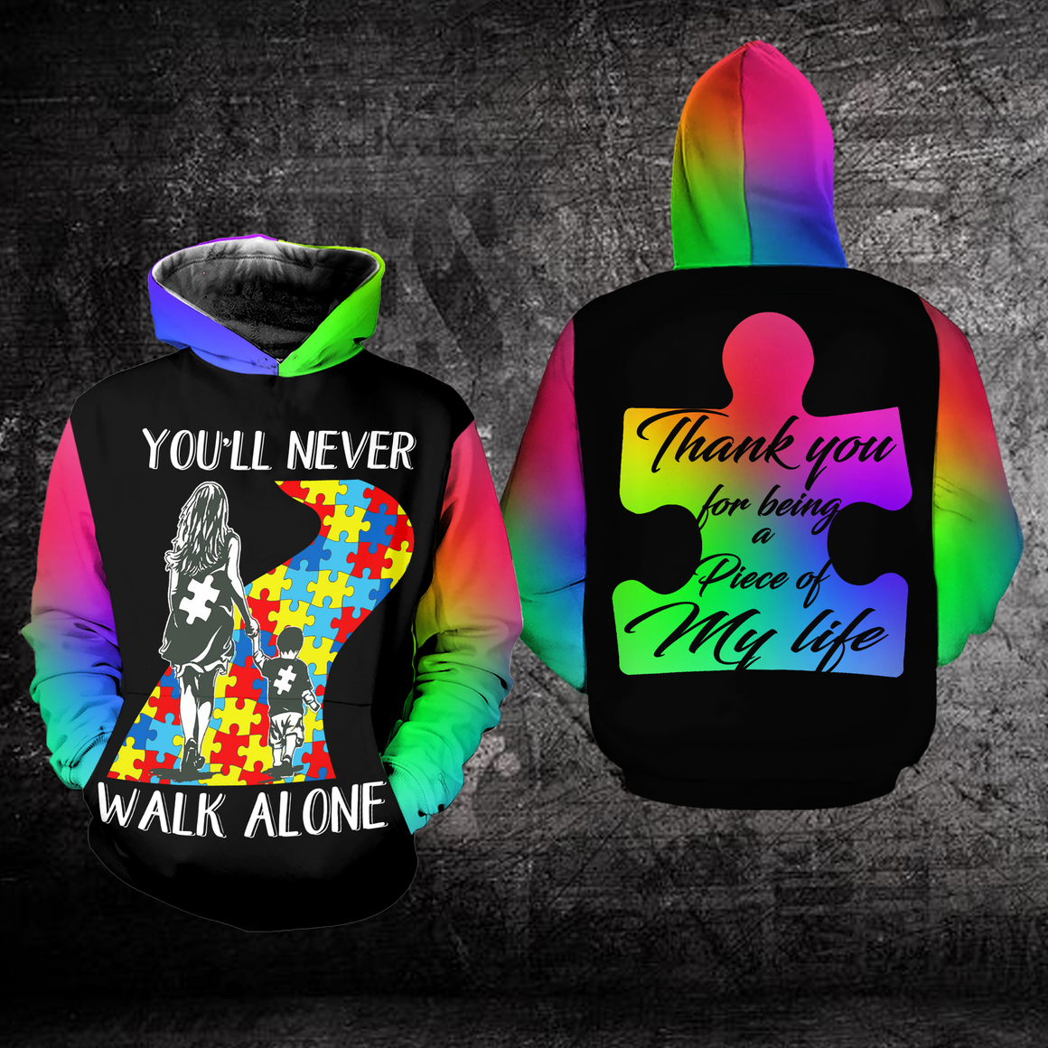 Autism Awareness Hoodie Full Print : You'll Never Walk Alone